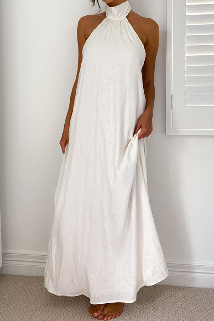 Momentlover Vacation Print Patchwork Halter Straight Dresses
