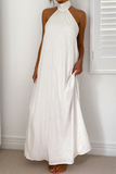 Momentlover Vacation Print Patchwork Halter Straight Dresses