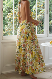 Momentlover Vacation Print Patchwork Halter Straight Dresses
