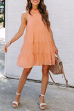 Momentlover Casual Solid Patchwork Halter Cake Skirt Dresses