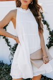 Momentlover Casual Solid Patchwork Halter Cake Skirt Dresses