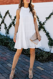 Momentlover Casual Solid Patchwork Halter Cake Skirt Dresses