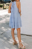 Momentlover Casual Solid Patchwork Halter Cake Skirt Dresses