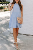 Momentlover Casual Solid Patchwork Halter Cake Skirt Dresses