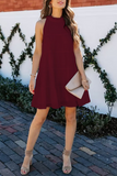 Momentlover Casual Solid Patchwork Halter Cake Skirt Dresses