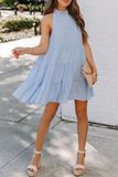 Momentlover Casual Solid Patchwork Halter Cake Skirt Dresses