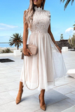 Momentlover Casual Solid Lace Half A Turtleneck Mesh Dress Dresses