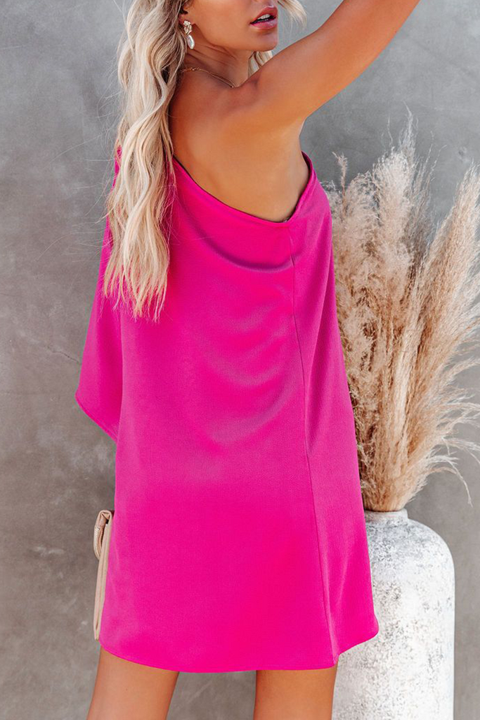 Momentlover Casual Solid Patchwork One Shoulder Straight Dresses(10 Colors)