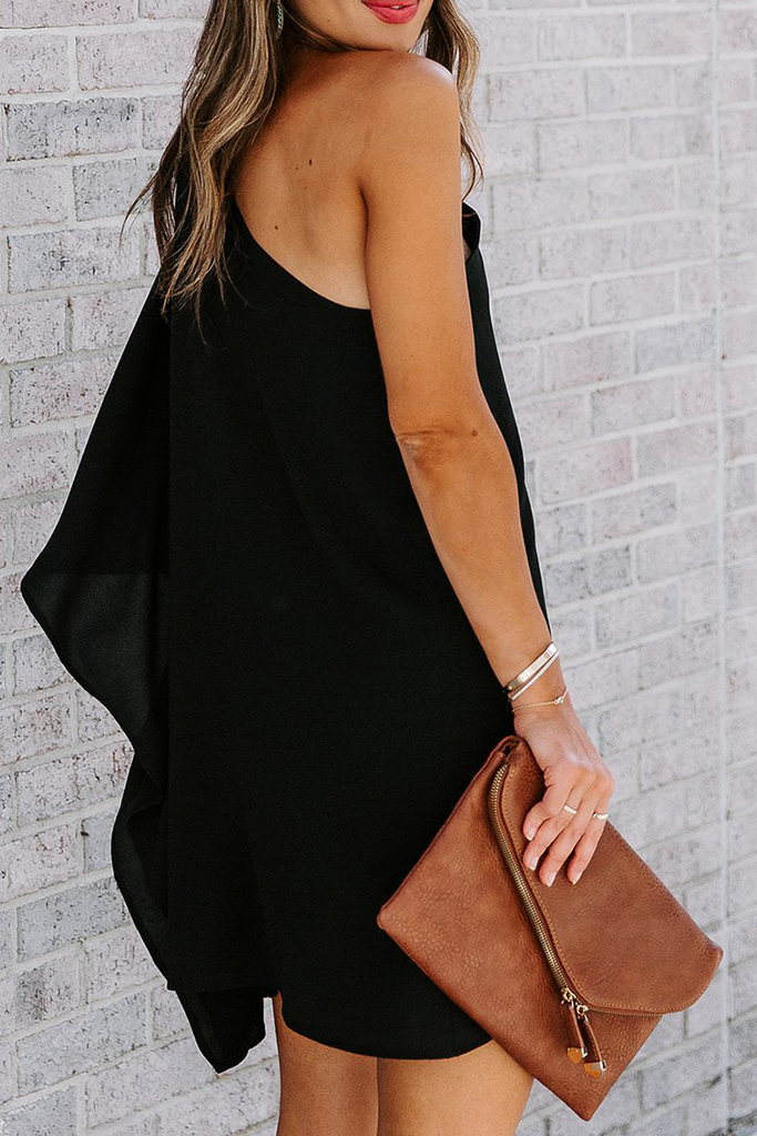 Momentlover Casual Solid Patchwork One Shoulder Straight Dresses(10 Colors)