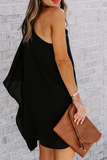 Momentlover Casual Solid Patchwork One Shoulder Straight Dresses(10 Colors)