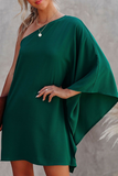 Momentlover Casual Solid Patchwork One Shoulder Straight Dresses(10 Colors)