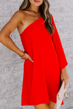 Momentlover Casual Solid Patchwork One Shoulder Straight Dresses(10 Colors)