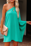 Momentlover Casual Solid Patchwork One Shoulder Straight Dresses(10 Colors)
