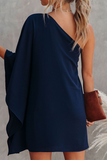 Momentlover Casual Solid Patchwork One Shoulder Straight Dresses(10 Colors)