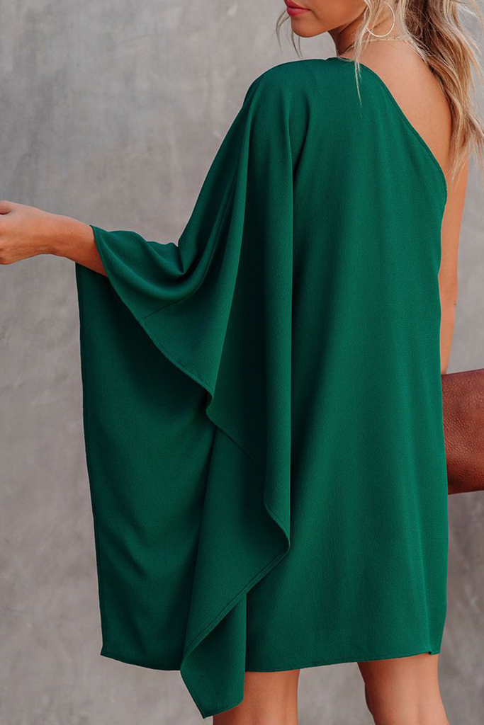 Momentlover Casual Solid Patchwork One Shoulder Straight Dresses(10 Colors)
