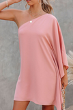 Momentlover Casual Solid Patchwork One Shoulder Straight Dresses(10 Colors)