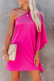 Momentlover Casual Solid Patchwork One Shoulder Straight Dresses(10 Colors)