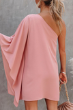 Momentlover Casual Solid Patchwork One Shoulder Straight Dresses(10 Colors)
