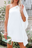 Momentlover Casual Solid Patchwork One Shoulder Straight Dresses(10 Colors)