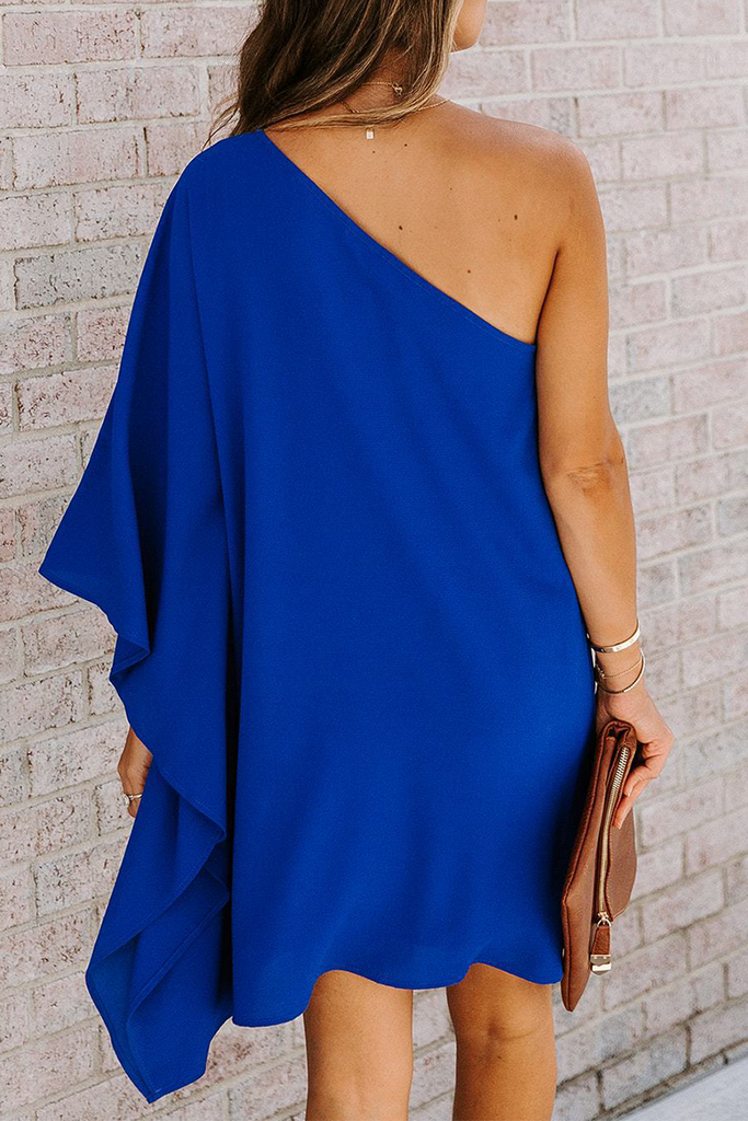 Momentlover Casual Solid Patchwork One Shoulder Straight Dresses(10 Colors)