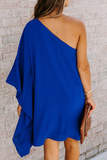 Momentlover Casual Solid Patchwork One Shoulder Straight Dresses(10 Colors)