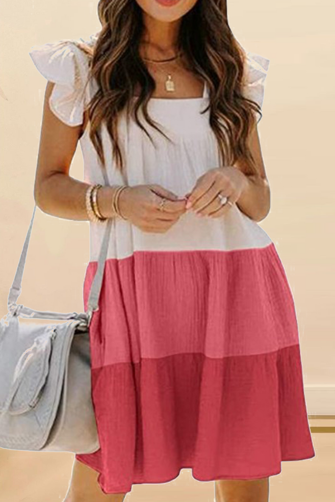 Momentlover Casual Solid Split Joint Square Collar Cake Skirt Dresses