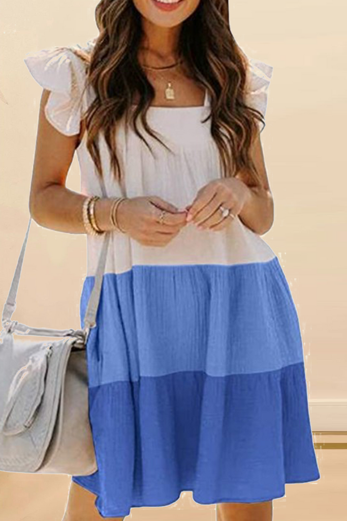 Momentlover Casual Solid Split Joint Square Collar Cake Skirt Dresses