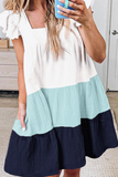 Momentlover Casual Solid Split Joint Square Collar Cake Skirt Dresses