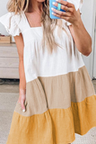 Momentlover Casual Solid Split Joint Square Collar Cake Skirt Dresses
