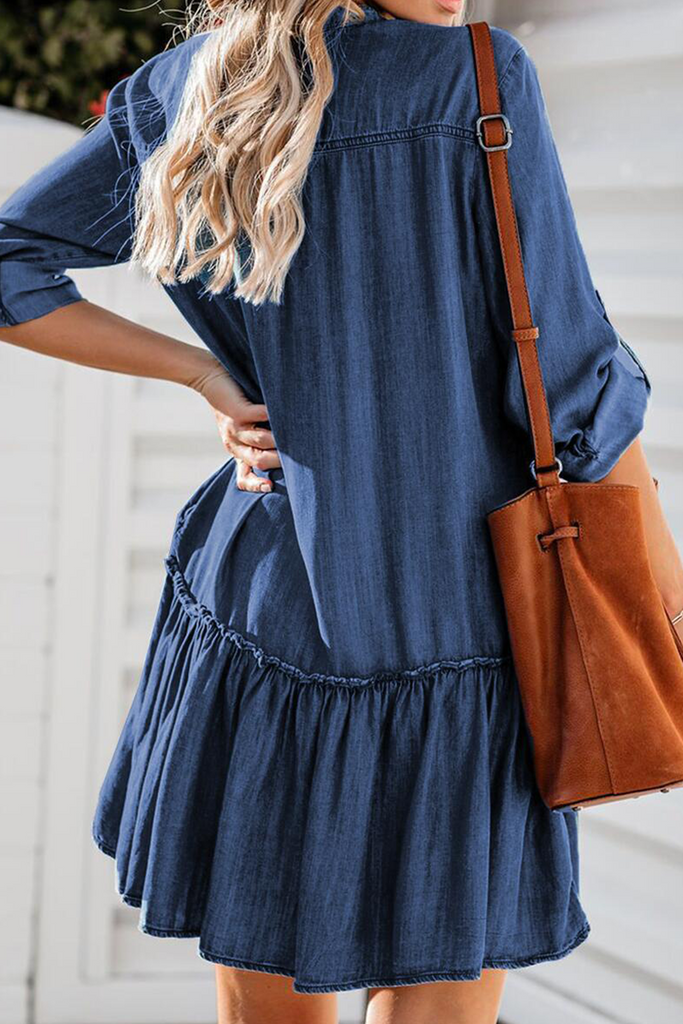 Momentlover Sweet Solid Split Joint V Neck Cake Skirt Dresses