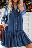 Momentlover Sweet Solid Split Joint V Neck Cake Skirt Dresses