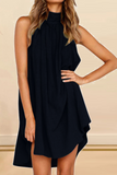 Momentlover Casual Solid Patchwork Halter Straight Dresses