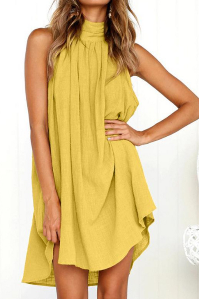 Momentlover Casual Solid Patchwork Halter Straight Dresses
