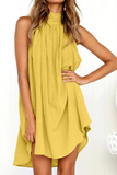 Momentlover Casual Solid Patchwork Halter Straight Dresses