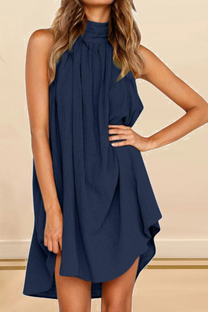 Momentlover Casual Solid Patchwork Halter Straight Dresses