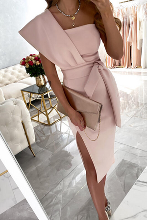 Momentlover Casual Print Patchwork One Shoulder Pencil Skirt Dresses(4 Colors)