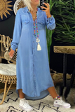 Momentlover Casual Solid Split Joint Turndown Collar Irregular Dress Dresses