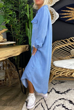 Momentlover Casual Solid Split Joint Turndown Collar Irregular Dress Dresses
