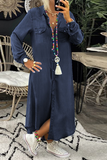 Momentlover Casual Solid Split Joint Turndown Collar Irregular Dress Dresses