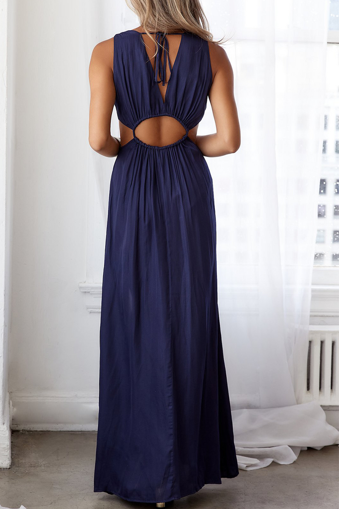 Momentlover Sexy Solid Patchwork V Neck Waist Skirt Dresses