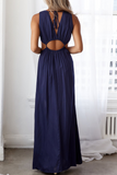 Momentlover Sexy Solid Patchwork V Neck Waist Skirt Dresses