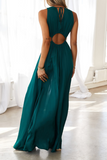 Momentlover Sexy Solid Patchwork V Neck Waist Skirt Dresses