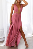 Momentlover Sexy Solid Patchwork V Neck Waist Skirt Dresses