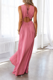 Momentlover Sexy Solid Patchwork V Neck Waist Skirt Dresses