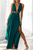 Momentlover Sexy Solid Patchwork V Neck Waist Skirt Dresses