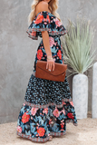 Momentlover Fashion Street Print Patchwork Off the Shoulder A Line Dresses