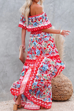 Momentlover Fashion Street Print Patchwork Off the Shoulder A Line Dresses