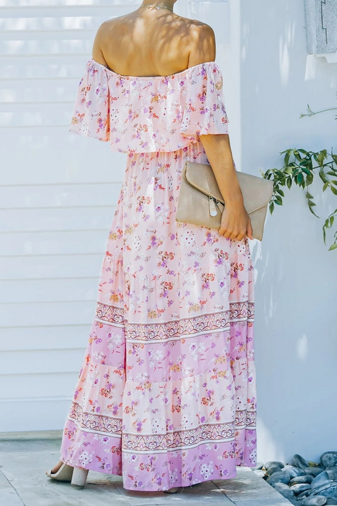 Momentlover Fashion Street Print Patchwork Off the Shoulder A Line Dresses