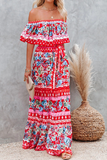 Momentlover Fashion Street Print Patchwork Off the Shoulder A Line Dresses