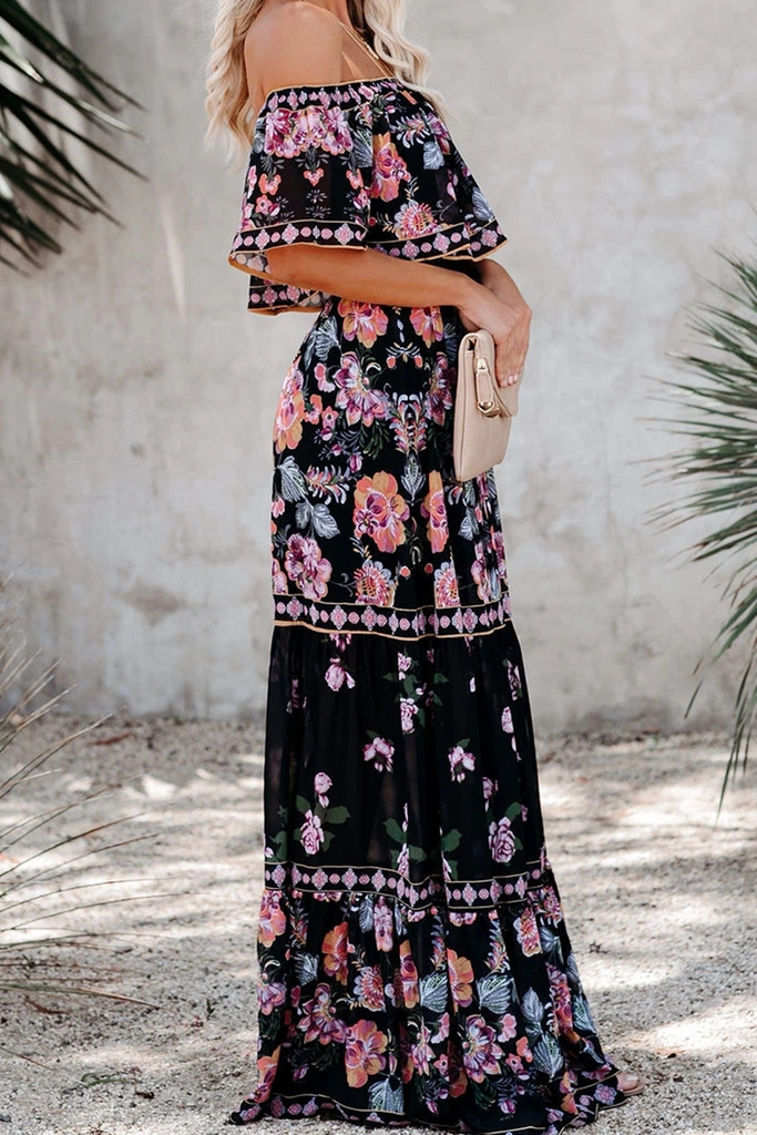 Momentlover Fashion Street Print Patchwork Off the Shoulder A Line Dresses